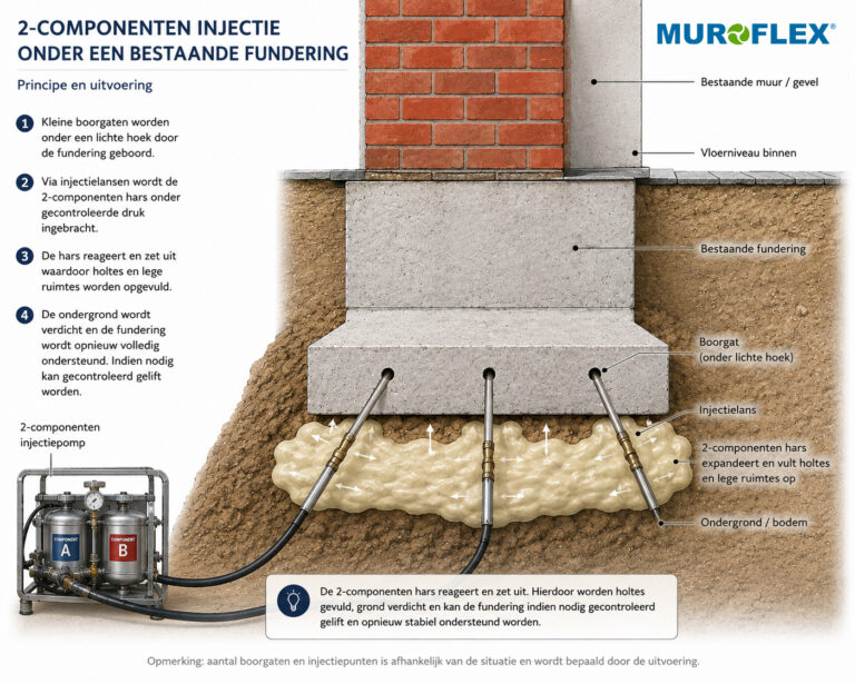 2-componenten hars injecteren onder een bestaande fundering