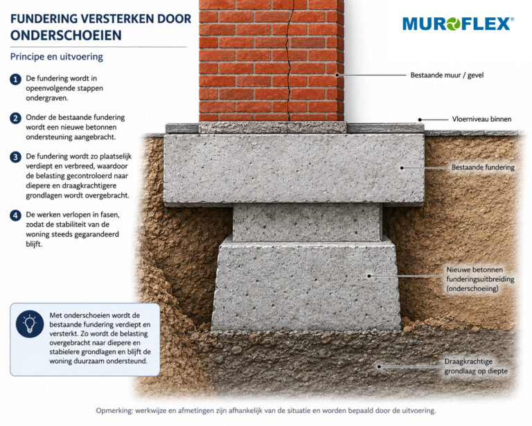 Fundering versterken door onderschoeien