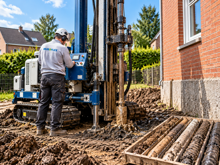 Sondeerinstallatie voor bodemonderzoek bij een bestaande woning