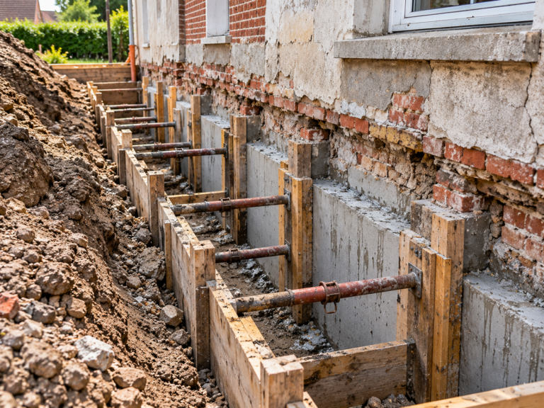 Onderschoeiing voor het versterken van de fundering van een bestaande woning